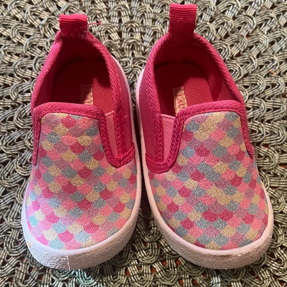 Laura Ashley size 3 Pink and Blue Checkered Kids Sneakers. Worn once - Picture 1 of 4